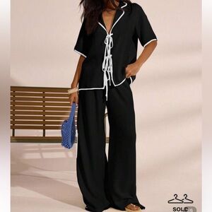 Women's Black Wide-Leg Pants & Top Set